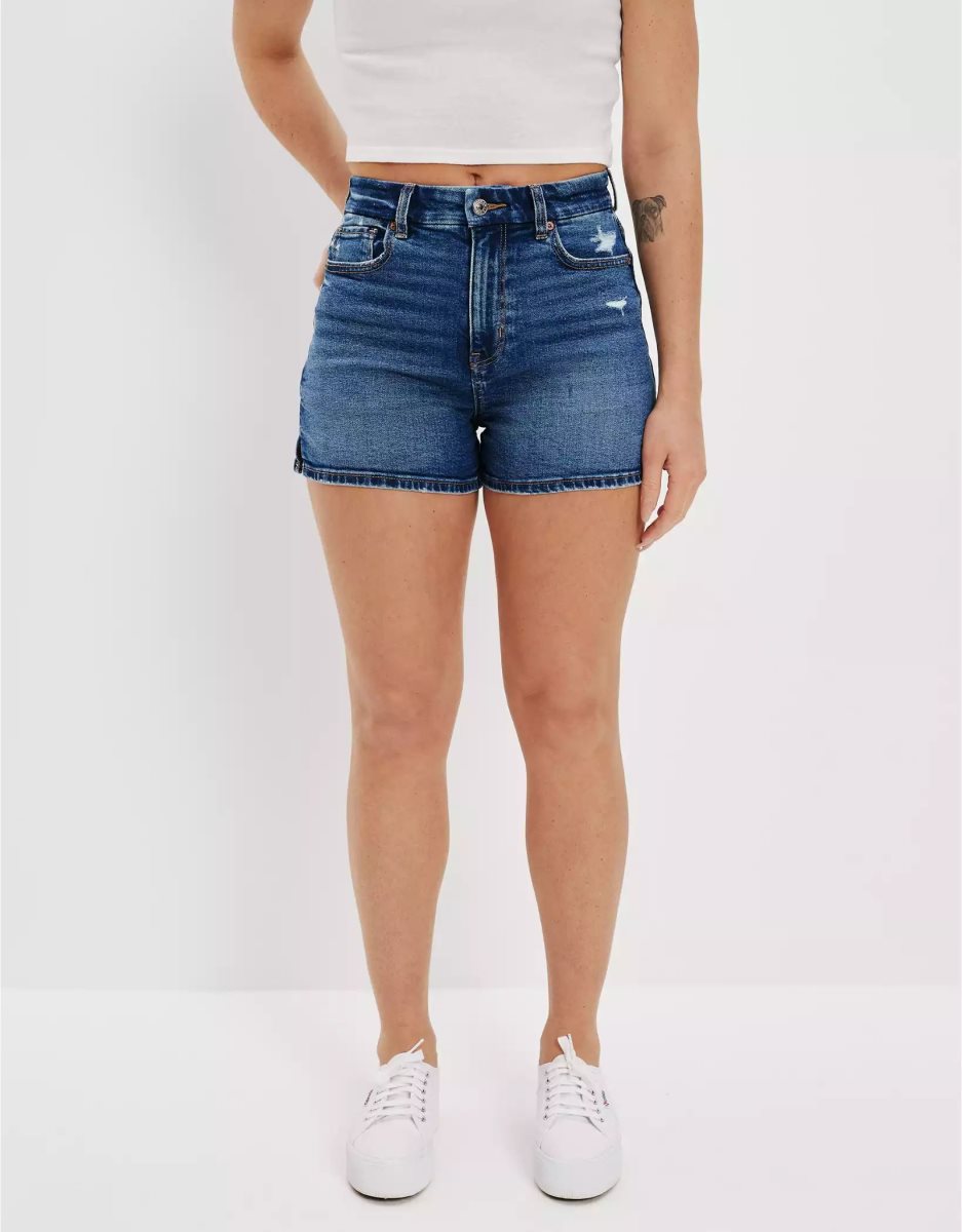 Shorts American Eagle AE Stretch Curvy Denim Mom Indigo Femme | MLX-04160889